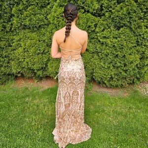 Windsor Gold Backless Prom Dress